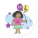 6th Birthday Girls Round Sticker