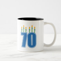 70 Birthday Candles (Blue / Green) Mugs