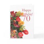 70 th birthday red yellow bouquet cards
