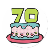 70 Year Old Birthday Cake Round Sticker
