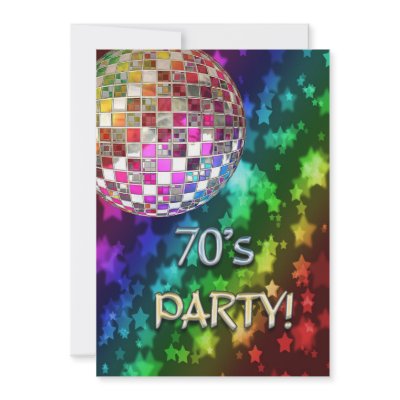 70s invitation with disco ball and rainbow of star by Eggznbeenz