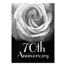 70th Anniversary Silver White Rose Metallic Personalised Invite