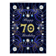 70th birthday card with masses of jewels