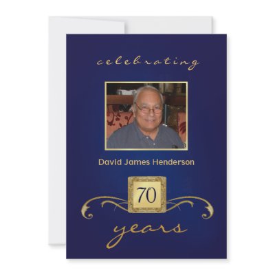 70th Birthday Invitations - Blue Monogram & Photo by SquirrelHugger