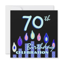 70th Birthday Party Blue Striped Candles Invites