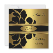 70th Birthday Party Gold Black Floral Invite