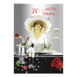70th Birthday Party Retro Diva Art Deco Red Silver Personalized Invitation