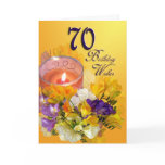 70th Happy Birthday Card - freesias and candle