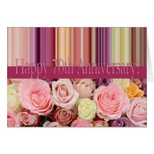 70th Wedding Anniversary Card -Pastel roses stripe