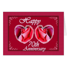 70th Wedding Anniversary Two Rose Hearts Greeting Cards