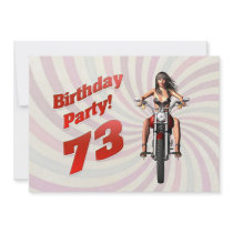 73rd birthday party with a girl on a motorbike custom invitation
