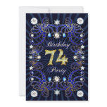 74th birthday party invite with masses of jewels