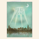 75th Birthday card with a city and spotlights cards