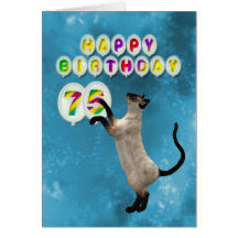 75th Birthday card with siamese cats