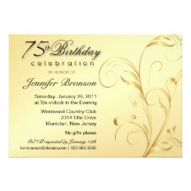75th Birthday Surprise Party - Elegant Gold Floral Custom Announcement