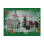 7 toy tractors at christmas post card