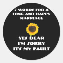 7 Words For A Long and Happy Marriage Round Stickers
