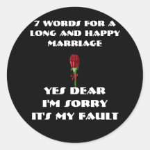 7 Words For A Long and Happy Marriage Round Stickers