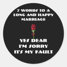 7 Words For A Long and Happy Marriage Round Stickers