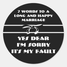 7 Words For A Long and Happy Marriage Round Stickers