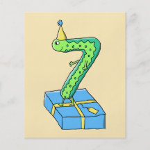 7th Birthday Cartoon, Green and Blue. Flyers