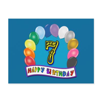 7th Birthday Gifts with Assorted Balloons Design Post Card by BirthdayZone