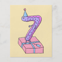 7th Birthday Pink and Purple Cartoon. Flyers