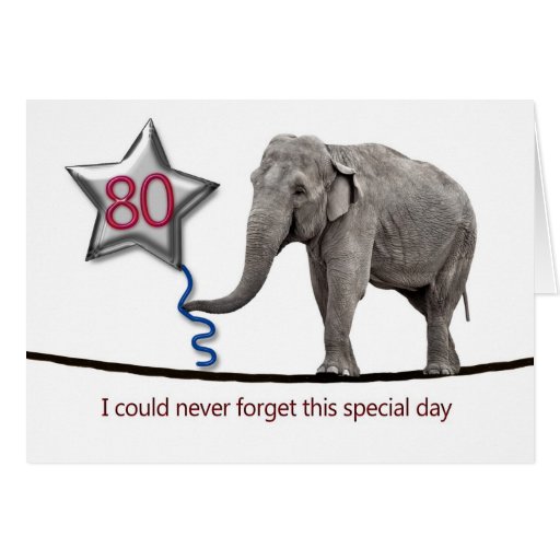 80th Birthday card with tightrope walking elephant