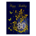 80th Birthday golden butterflies Cards