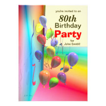 80th Birthday Party Balloon Wall Custom Invitation