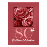 80th Birthday Party Invitation Red Roses