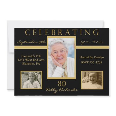 80th Birthday Party Tri Photo Invitations by NightSweatsDiva
