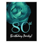 80th Birthday Template Aqua Blue Rose 001 Announcement