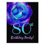 80th Birthday Template Purple and Blue Rose W243 Custom Announcement