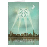 88th Birthday card with a city and spotlights