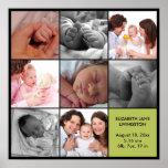 8 baby photo modern collage green black border print