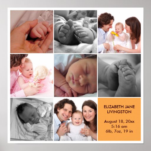 8 baby photo modern collage yellow white border posters