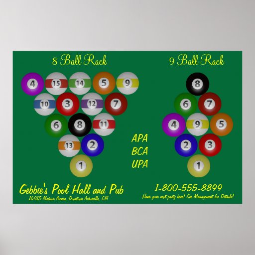 8 Ball 9 Ball Rack Billiard Hall Poster Zazzle