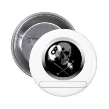 8 Ball Skull and Crossbones Button