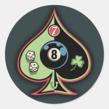 8 of Spades Round Stickers