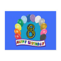 8th Birthday Gifts with Assorted Balloons Design Postcards