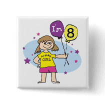 8th Birthday Girl buttons