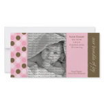 8x4 Birth Announcement Pink and Brown Polka Dots photo cards