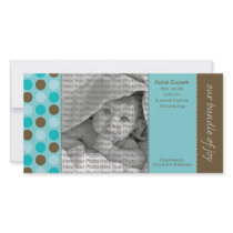 8x4 Birth Announcement Teal and Brown Polka Dots Personalised Photo Card