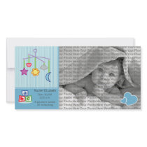 8x4 Birth Photo Announcement Blue Hearts