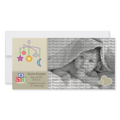 8x4 Birth Photo Announcement Taupe Hearts by BeezKneez
