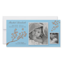 8x4 Branch Design Birth Announcement Blue/Brown Personalised Photo Card