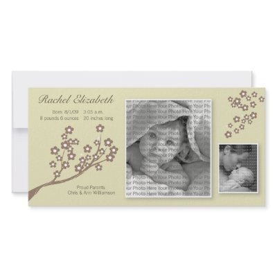 8x4 Branch Design Birth Announcement Khaki/Brown by BeezKneez