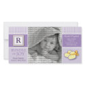 8x4 Purple Gingham Monogrammed Birth Announcement photo cards
