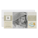 8x4 Taupe Gingham Monogrammed Birth Announcement photo cards